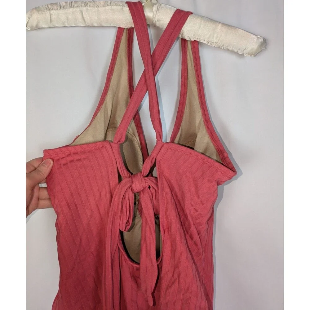 Kona Sol Women's Wide Ribbed Ring Medium Coverage One Piece Swimsuit Pink L